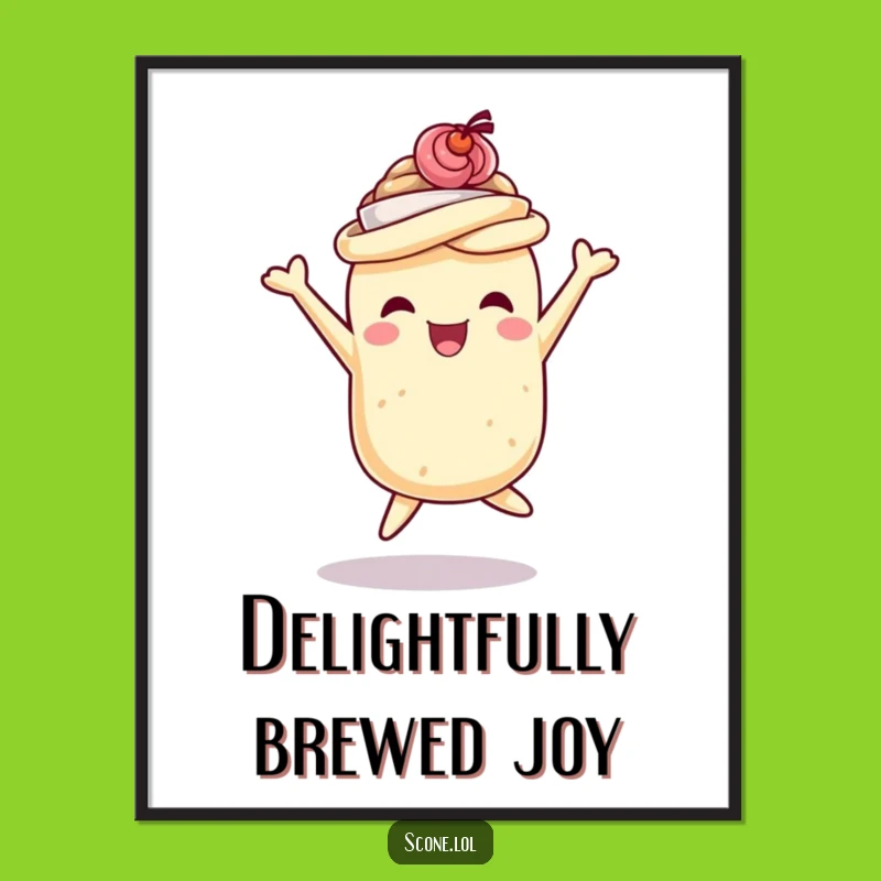 Funny Scone Teacup Hat Digital Art: High-Quality Joyful Pastry Print For Whimsical Decor