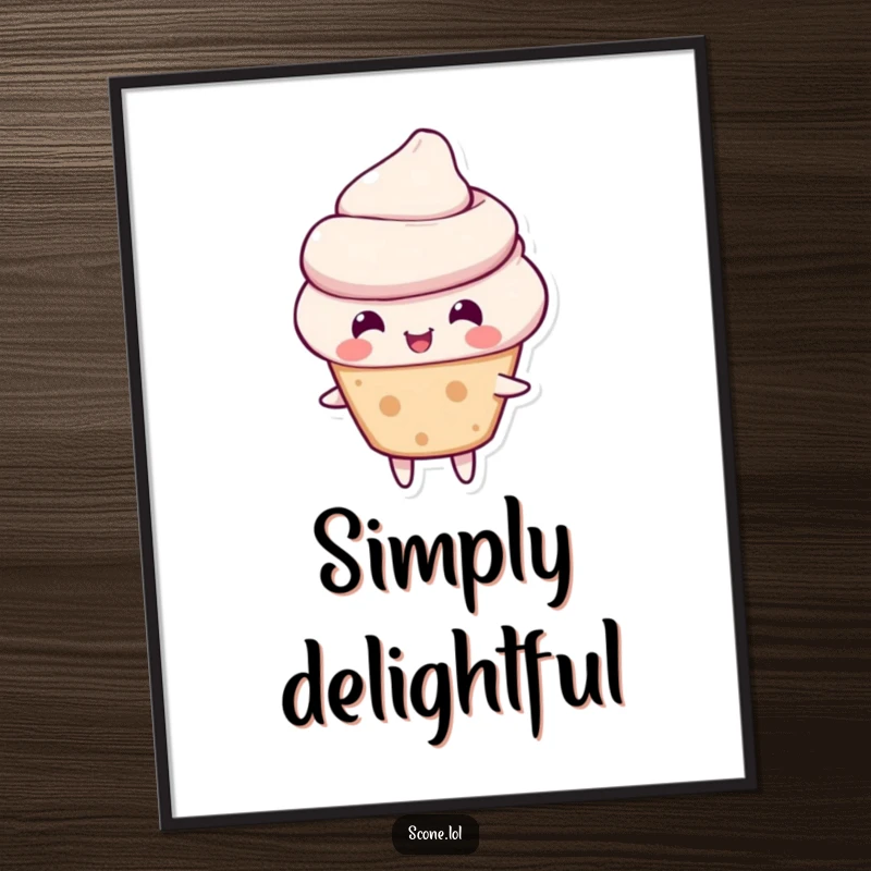 Funny scone digital art print of a scone character in a lively, cheerful bounce, bringing smiles and energy.
