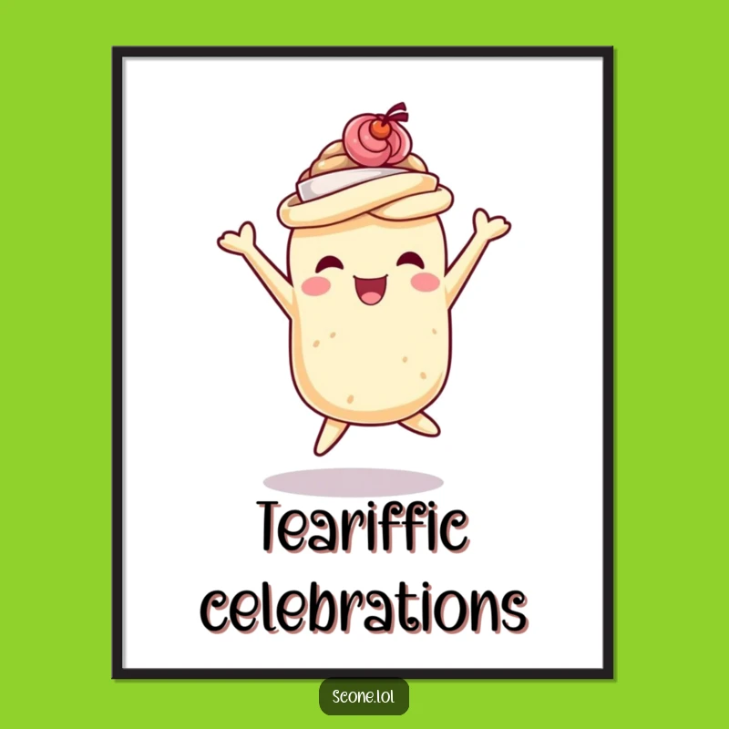 Funny Scone Teacup Hat Poster: Joyful Pastry Art Is A Whimsical And Hilarious Wall Decor Gift