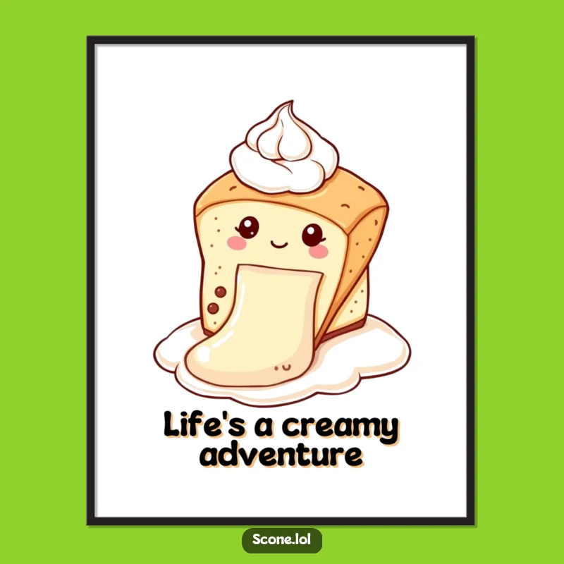 Bring a smile to your space with this free printable scone art, depicting a delightful cream slide! Print at home for instant charm.