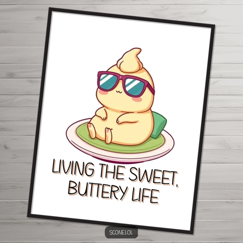 Funny Free Printable Satay Wall Art: Chill satay character in sunglasses relaxing on a plate, perfect for a laugh.