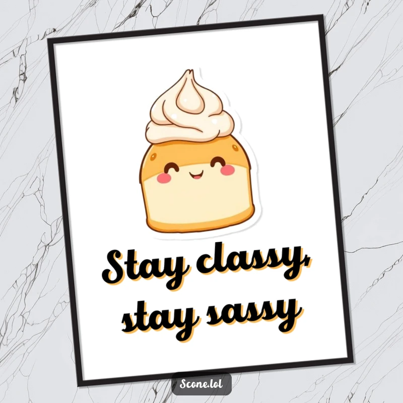 Funny Free Printable Wall Art: A scone proudly wearing a cream hat, beaming with an infectious, delightful smile.