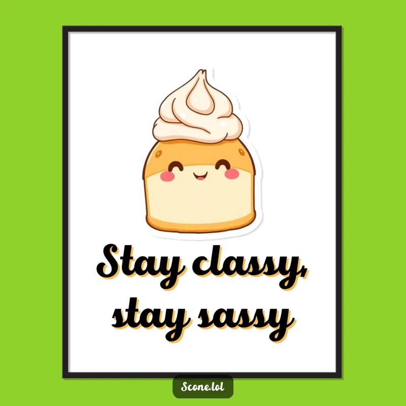 Brighten your walls with this funny free printable art of a scone with a cream hat. Effortless print at home decor!