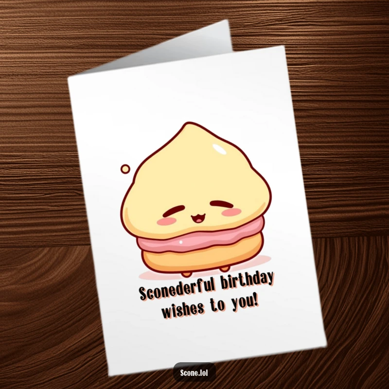 Funny Free Printable Happy Birthday Card featuring a content scone character sighing with closed eyes, a perfect treat.