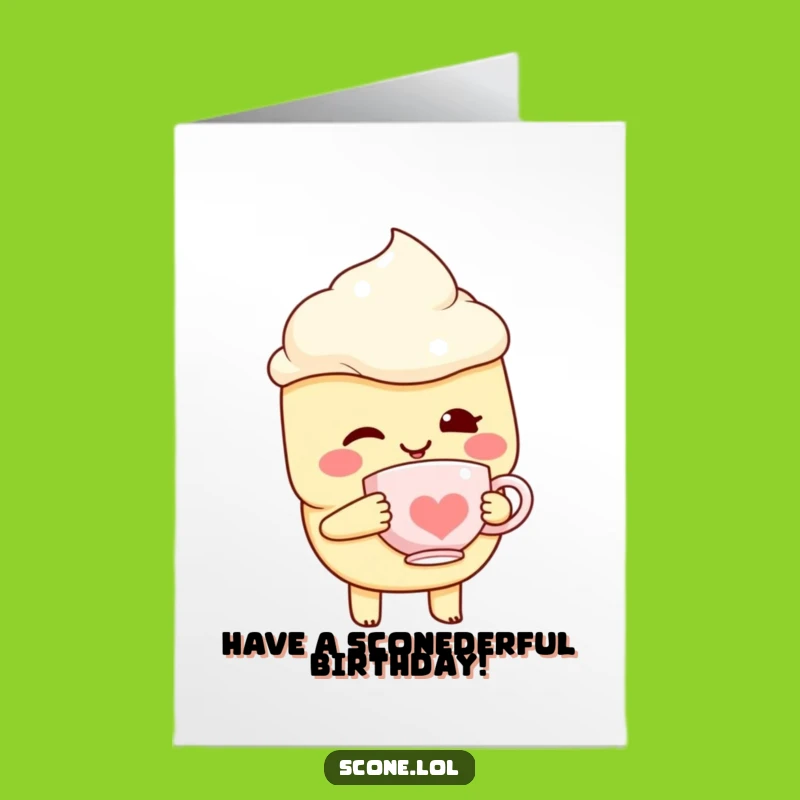 Free Printable Birthday Card: Winking Scone & Teacup, Humorous Downloadable Gift Idea