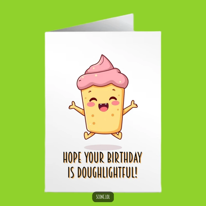 Free Printable Birthday Card: Cheerful Scone Jumping Funny Downloadable Gift Greeting Card