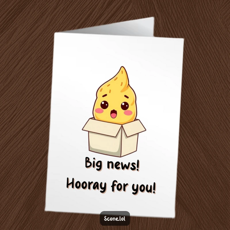 Funny Free Printable Congratulations Card: A scone peeks out of a box with a comical look of surprise, celebrating your success.