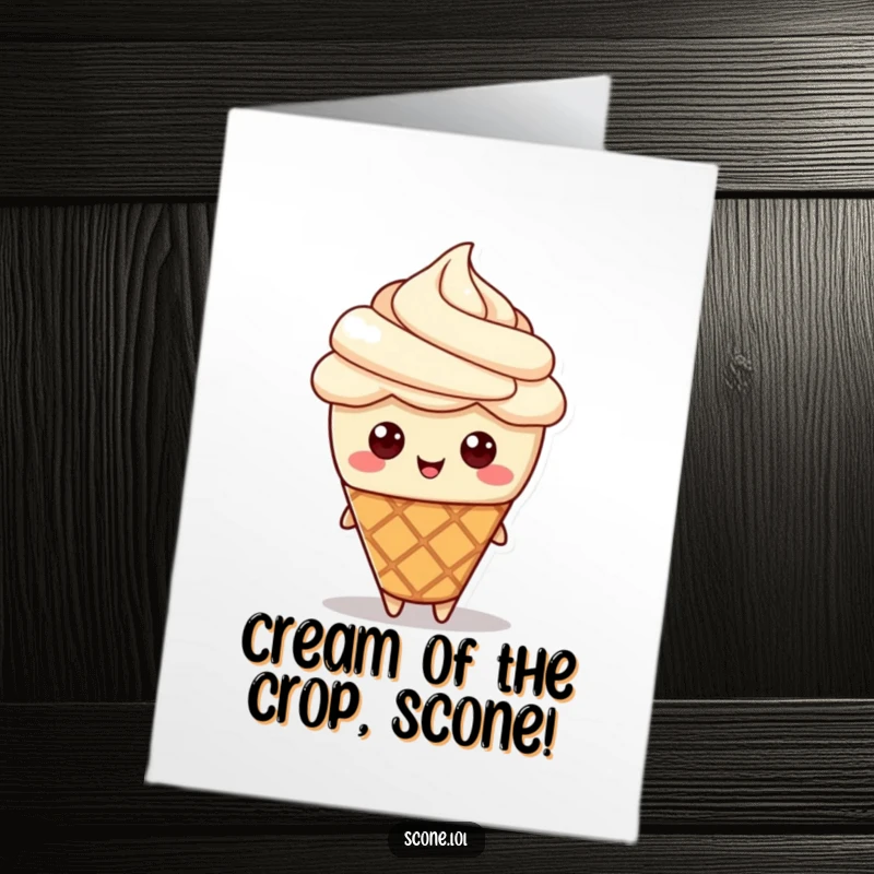Funny Free Printable Congratulations Card: A scone character looking dapper with a cream hat, celebrating achievement.
