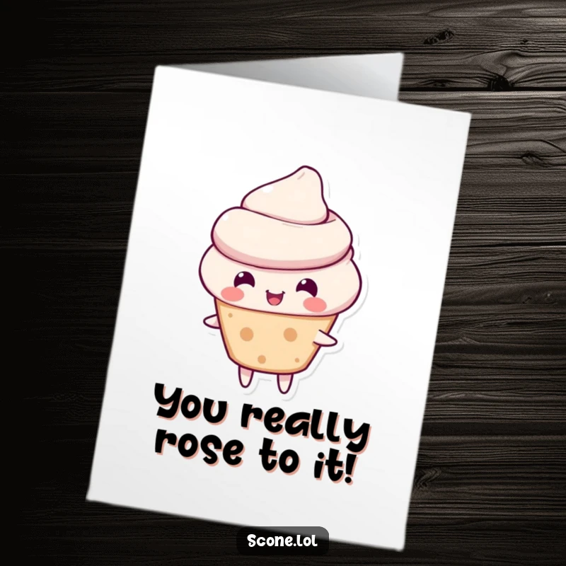 Funny Free Printable Congratulations Card: A happy scone character in mid-bounce, perfect for celebrating success.