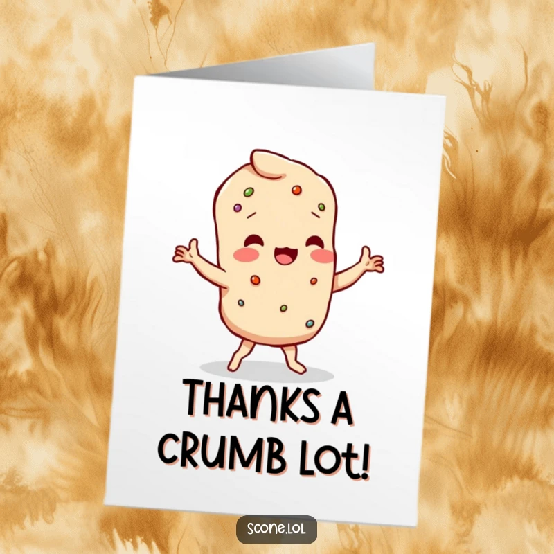 Funny Free Printable Thank You Card showing a scone character wobbling with crumbly limbs.