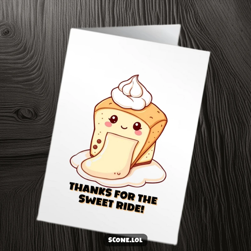 Funny Free Printable Thank You Card: A scone enjoys a thrilling ride down a delicious dollop of cream.