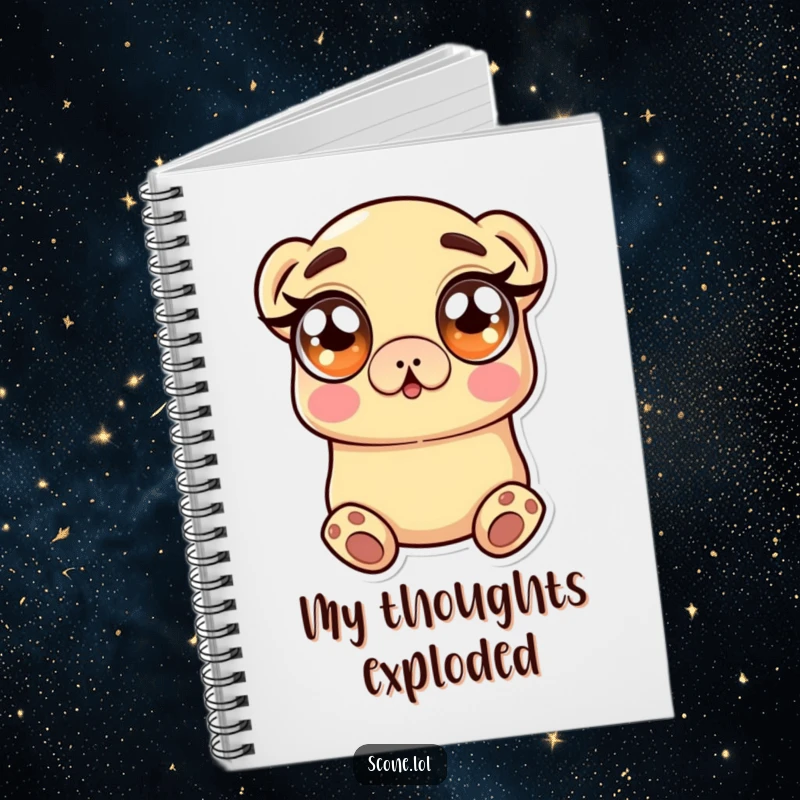Funny Notebook with a scone character displaying wide, surprised eyes, designed for jotting down thoughts, ideas, and unexpected moments.