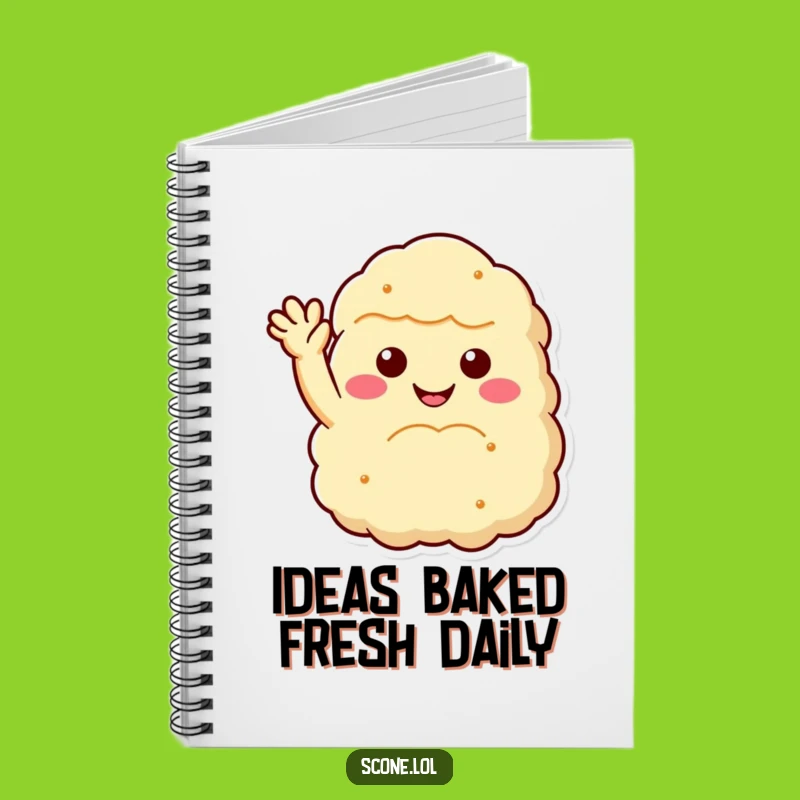 Capture your thoughts in style with this funny scone notebook. The cheerful, waving scone is a delightful companion for all your notes and brilliant ideas, a perfect funny gift.