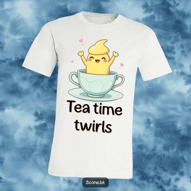 Funny Teacup Dance Scone T-Shirt: A scone character performing a clumsy, fun dance within the confines of a teacup.
